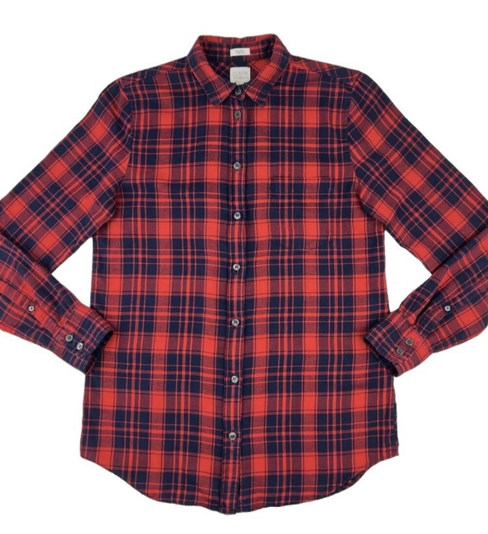 J.Crew Flannel Shirt Womens Red Blue Plaid Button Down Boys Fit Extra Small